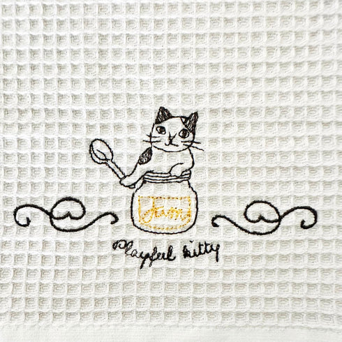 ねこ刺繍ワッフルふきん
