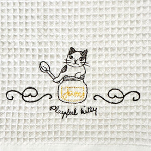 ねこ刺繍ワッフルふきん