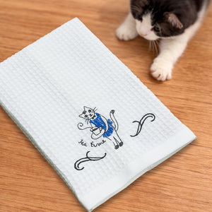 ねこ刺繍ワッフルふきん