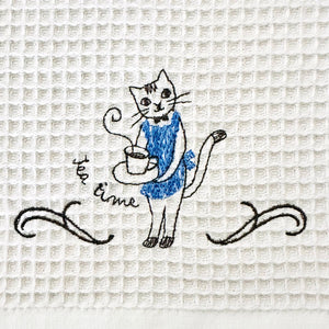 ねこ刺繍ワッフルふきん